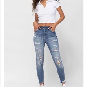 Cello High Rise Jeans Distressed Ripped Skinny Fit Denim Size 5